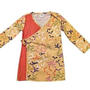 Boutique Emerald August Girls Sz 7 Long Sleeve Wrap Around Dress Cotton USA Gold